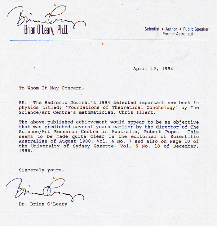Letter from Dr Brian OLeary